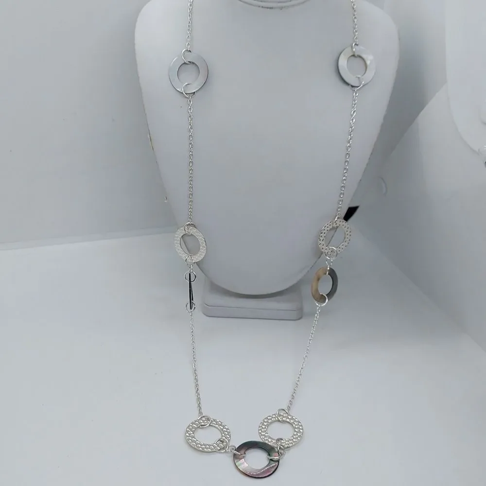 Silver Tone‎ Abalone Circle Necklace